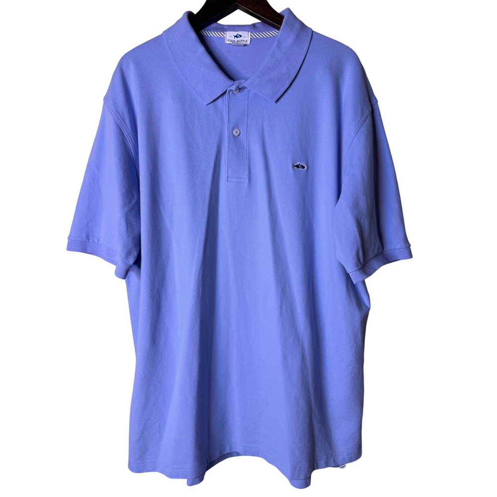 Fish Hippie Mens XL Periwinkle Blue Short Sleeve Stretch Cotton Polo Shirt Logo